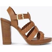 Carvela Leather Woven Strap Block Heels Tan