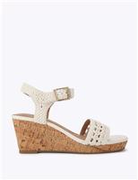Carvela Metallic Braided Ankle Strap Wedge Sandals White