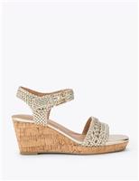 Carvela Metallic Braided Ankle Strap Wedge Sandals White