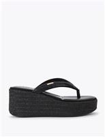 Carvela Sparkle Embellished Wedge Flip Flops Silver