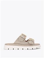 Sparkle Embellished Buckle Flatform Sliders