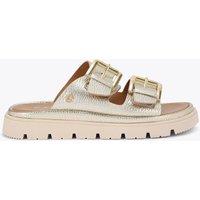 Carvela Leather Buckle Flatform Sliders Silver
