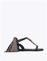 Embellished Scarf Ankle Strap Flat Sandals