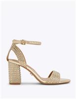 Embellished Ankle Strap Block Heels