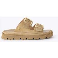 Carvela Leather Buckle Flatform Sliders Beige