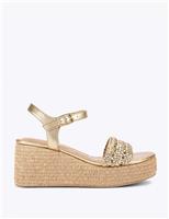 Carvela Metallic Ankle Strap Wedge Flatform Sandals Silver