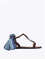 Suede Embellished Scarf Tie Flat Sandals