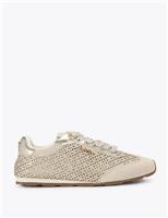 Carvela Leather Lace Up Laser Cut Sparkle Trainers Silver
