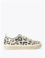 Carvela Leopard Print Metallic Lace Up Trainers Silver