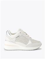 Lace Up Sparkle Embellished Wedge Trainers