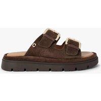 Carvela Leather Buckle Flatform Sliders Brown