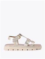 Carvela Leather Metallic T-Bar Flatform Sandals Silver