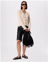 Whistles Cotton Rich Textured V-Neck Cardigan Ivory