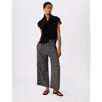 Whistles Pure Cotton Printed Wide Leg Trousers Black Mix