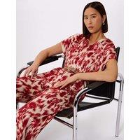 Whistles Floral V-Neck Belted Short Sleeve Jumpsuit Red Mix