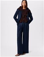 Whistles Pure Lyocell Hopsack Wide Leg Trousers Navy