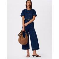 Whistles Pure Cotton Button Front Short Sleeve Jumpsuit Denim