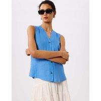 Whistles Laura Pure Linen Button Through Tank Top Blue