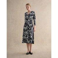 HOBBS Printed V-Neck Midi Waisted Dress Blue