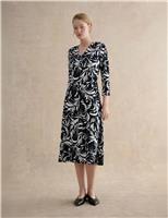 Printed V-Neck Midi Waisted Dress