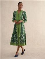 HOBBS Floral V-Neck Midi Waisted Dress Green