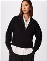 Whistles Cotton Rich Funnel Neck Quarter Zip Sweatshirt Black