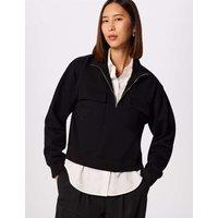 Whistles Cotton Rich Funnel Neck Quarter Zip Sweatshirt Black
