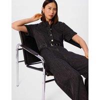 Whistles Pure Cotton Button Front Short Sleeve Jumpsuit Black