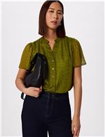 Dragonfly Print V-Neck Ruffle Collar Blouse