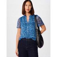 Whistles Floral Textured V-Neck Pintuck Blouse Teal Mix