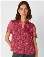 Floral Textured V-Neck Pintuck Blouse