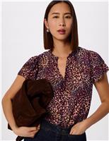 Print Dobby V-Neck Tiered Sleeve Top