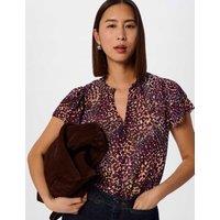 Whistles Print Dobby V-Neck Tiered Sleeve Top Purple Mix