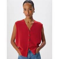 Whistles Cotton Rich V-Neck Knitted Vest Red