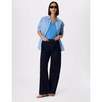 Whistles Willa Pure Cotton V-Neck T-Shirt Blue