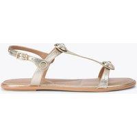 Carvela Leather Embellished Ankle Strap Flat Sandals Silver