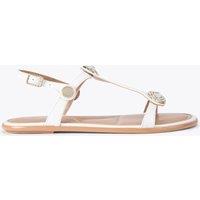 Carvela Leather Embellished Ankle Strap Flat Sandals White