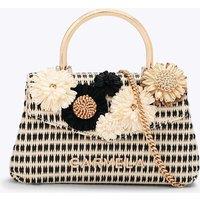 Carvela Raffia Embellished Top Handle Grab Bag White Mix