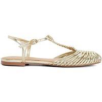 Dune London Leather Metallic T-Bar Flat Sandals Gold
