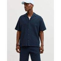 JACK & JONES Regular Fit Pure Cotton Textured Short Sleeve Shirt Navy