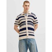 JACK & JONES Pure Cotton Striped Short Sleeve Knitted Shirt Cream Mix