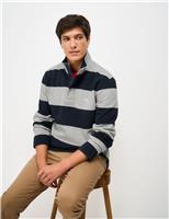 Crew Clothing Cotton Rich Striped Half Zip Sweatshirt Charcoal Mix