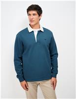 Crew Clothing Cotton Rich Chambray Collar Rugby Shirt Teal