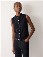 Jigsaw Wool Blend Straight Textured Waistcoat Light Blue