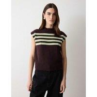 Jigsaw Wool Rich Striped Knitted Vest Purple Mix
