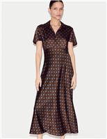 Satin Floral Collared Midi Shirt Dress