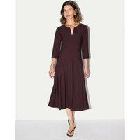 Jigsaw Crepe Notch Neck Godet Midi Swing Dress Purple
