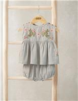 Mamas & Papas Pure Cotton Embroidered Gingham Outfit (0-24 Mths) Grey