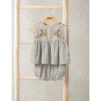 Mamas & Papas Pure Cotton Embroidered Gingham Outfit (0-24 Mths) Grey