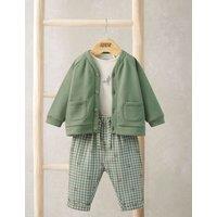 Mamas & Papas 3 Piece Pure Cotton Gingham Outfit (7lbs-12 Mths) Green